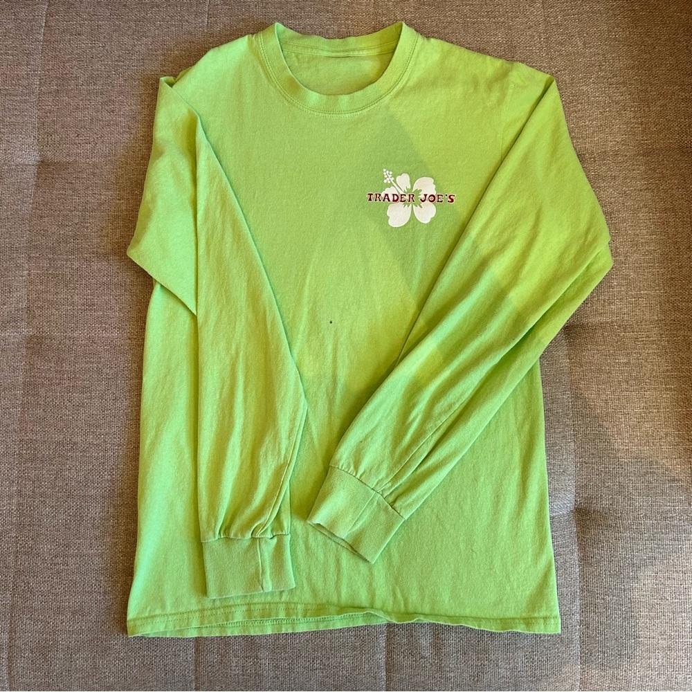 OFFICIAL TRADER JOE’S LIME GREEN LONG SLEEVE SHIRT